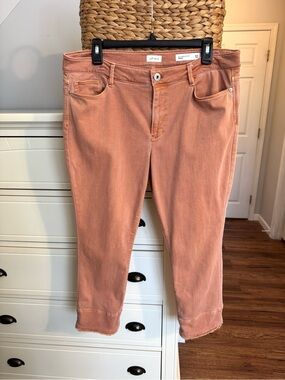 J. Jill Denim Authentic Fit Cropped Jeans Peach Rust Color Size 12 Frayed Hem
